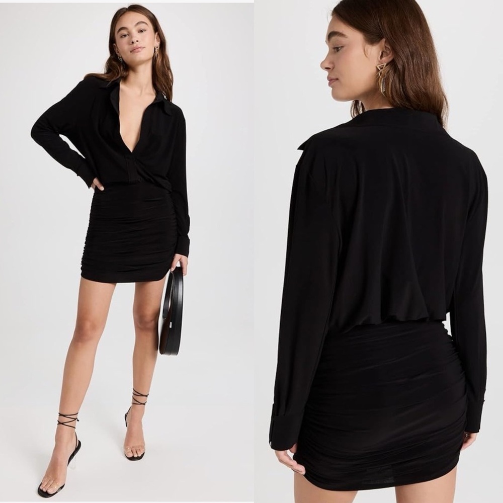 Norma Kamali Boyfriend Shirt Shirred Skirt Dress Sz Small